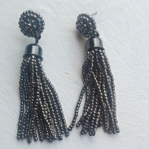 Elegant Black Beaded Tassel Earrings